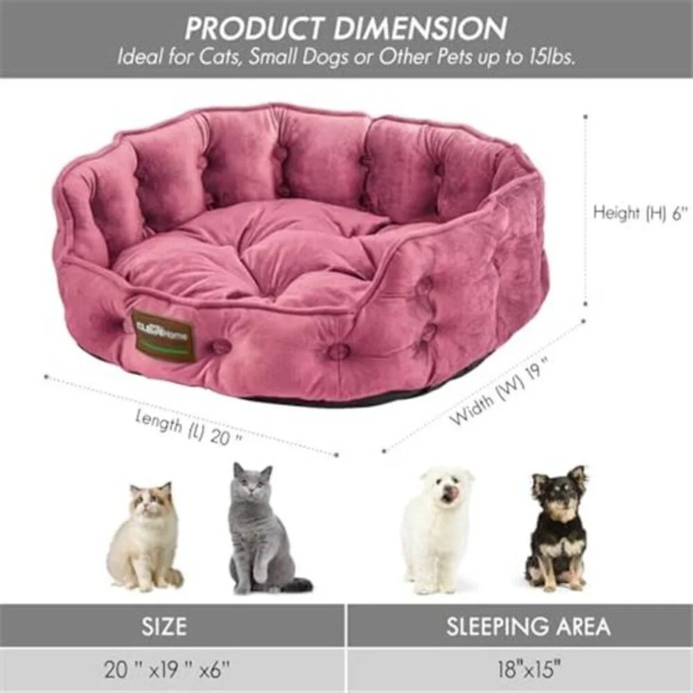 plush round cat dog bed small pets washable soft non slip calming bed pink